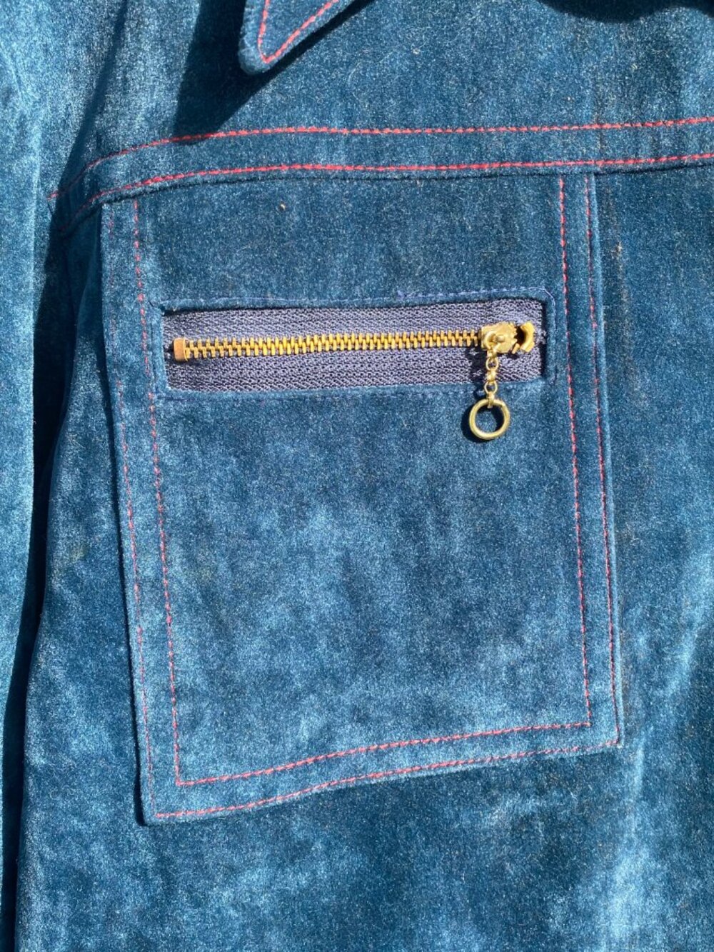 1970s Sears The Men's Store Sportswear Blue Suede Velour Safari Chore Jacket 46 - Picture 8 of 13